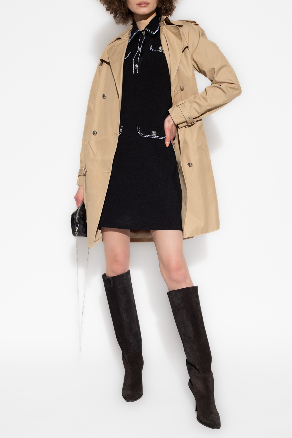 MICHEALKORS(マイケルコース)CONTRASTSTITCH DRESS Michael Kors Collection - Black Sleeveless Ruched Midi Dress